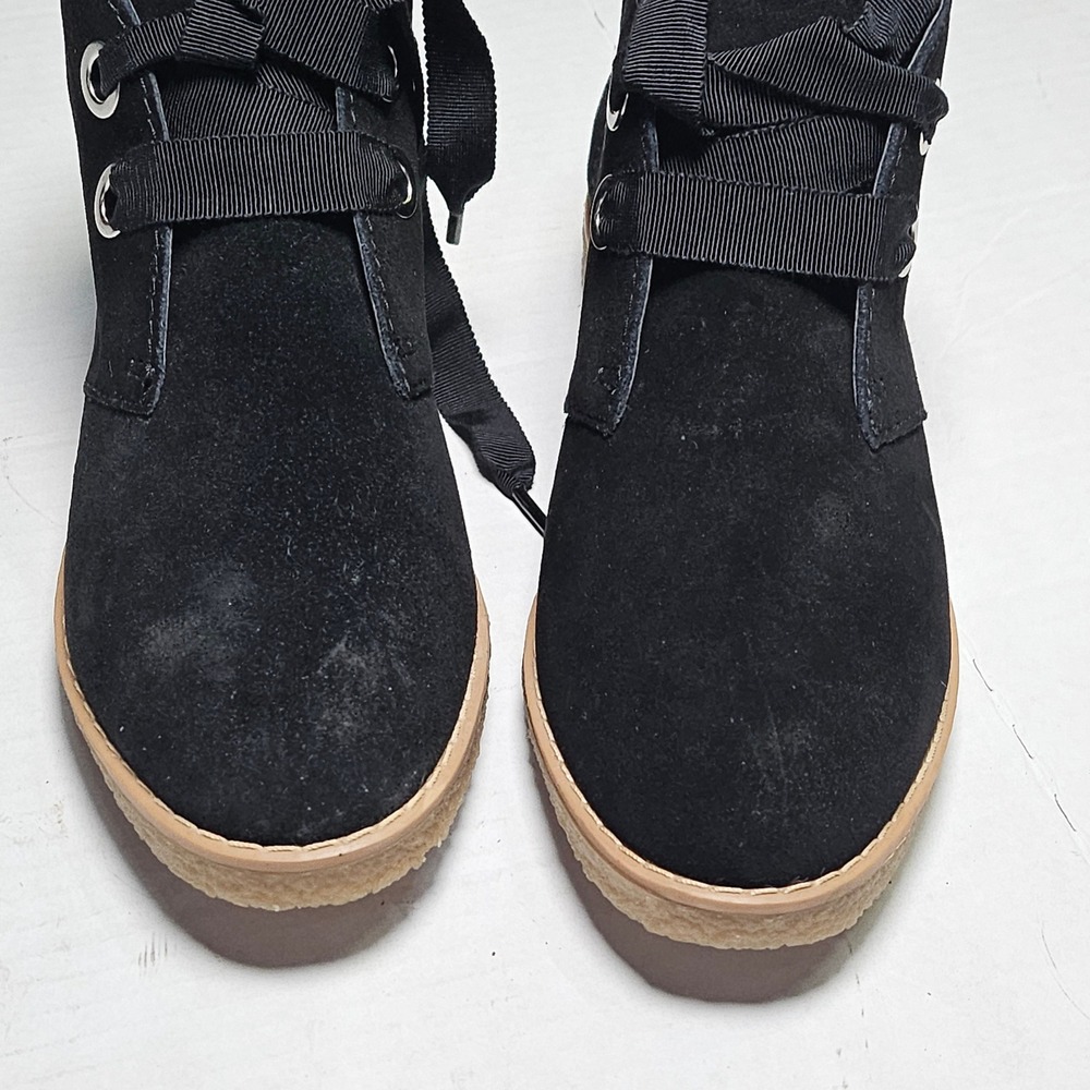 Isaac Mizrahi Live IM Zoe Black Suede Ankle Boots Ribbon Lace A294432 Womens 6.5